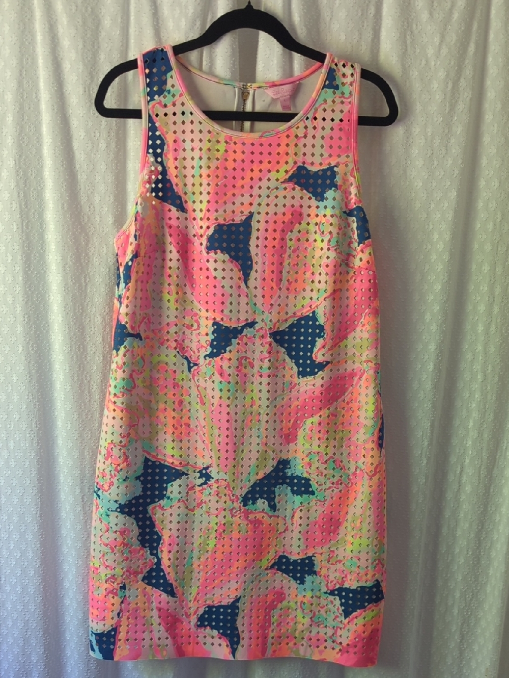Lilly Pulitzer Perla Shift Dress Neon Pink Colorful Cutout Racerback Size Large
